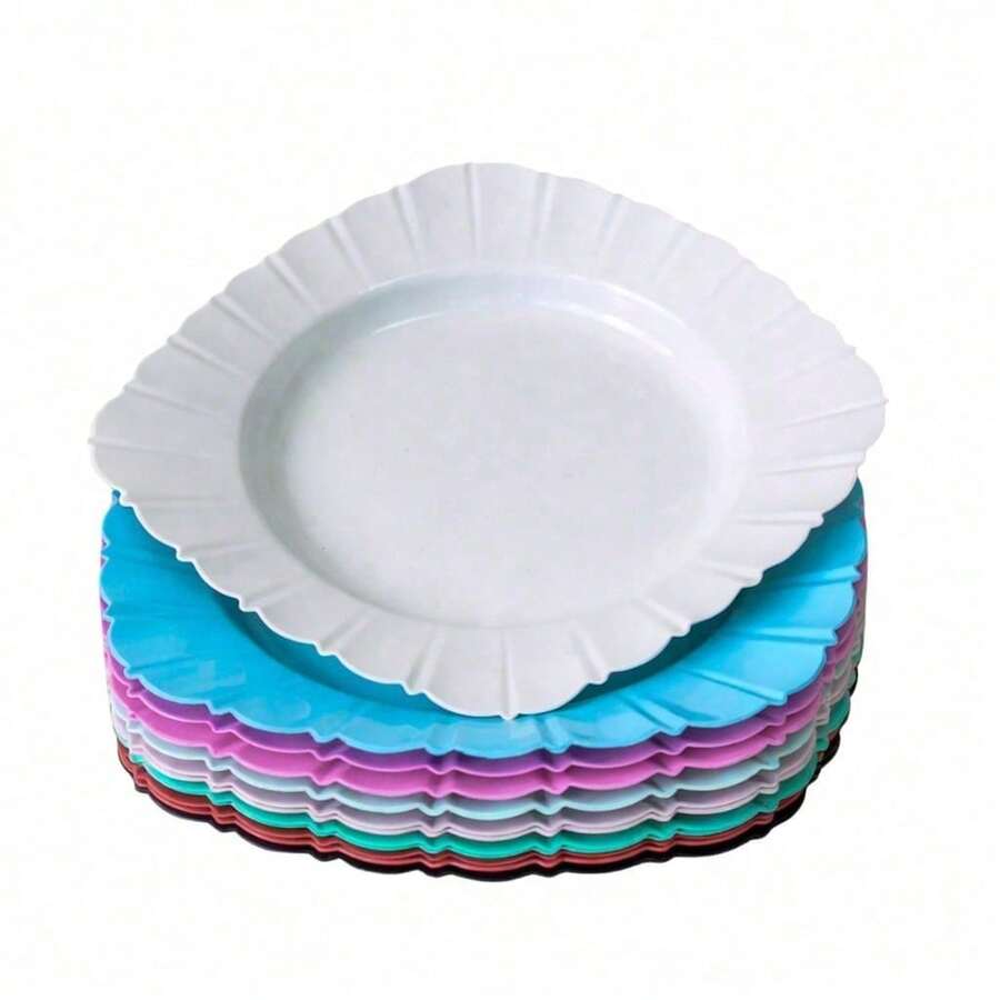Kit de 50 Pratos de Plastico Para Sobremesa Reutilizavel Resistente Para Festas Eventos Enxoval - Sortido - Visão 1