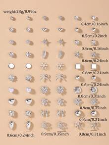 30 Pasang/Set Anting-Anting Fashion Aneka Bentuk Pita, Persegi, Mutiara Imitasi, Berlian Imitasi, Bunga, Hati, dan Bulat, Desain Unik, Hadiah Liburan untuk Wanita - Perak - View 5
