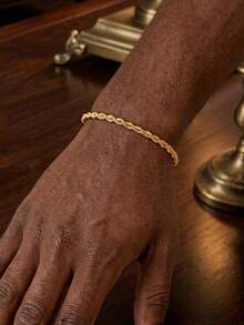 1 pulsera para hombre con cadena de cuerda retorcida minimalista y deportivo hecha de acero inoxidable bañado en oro de 18 quilates, adecuado para usar en hip-hop y street dance - Dorado - Ver 2