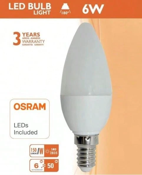 VELA LED 6w E-14 4000K chip OSRAM - - - Ver 1