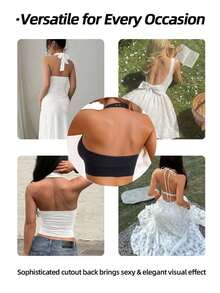 Women's Halter Lace Bra, Floral Mesh Lace Back Comfortable Everyday Bra, Suitable For Daily Wear - Black - View 2