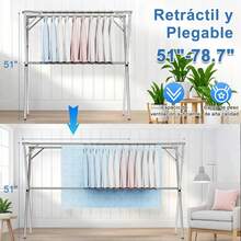 2026-NEW:Plegable para Ropa, 130-200CM Retráctil Tendedero con Estante y 20 Ganchos, Portátil Perchero de Acero Inoxidable, Perchero Ajustable para Exteriores y Interiores, Ahorra Espacio - 1,3-2 millones - Ver 3
