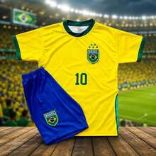 Kit Conjunto Futebol Infantil Time Europeu Uniforme Completo Com Camisa Shorts Treino Competição Presente Crianças - Amarelo - Visão 3