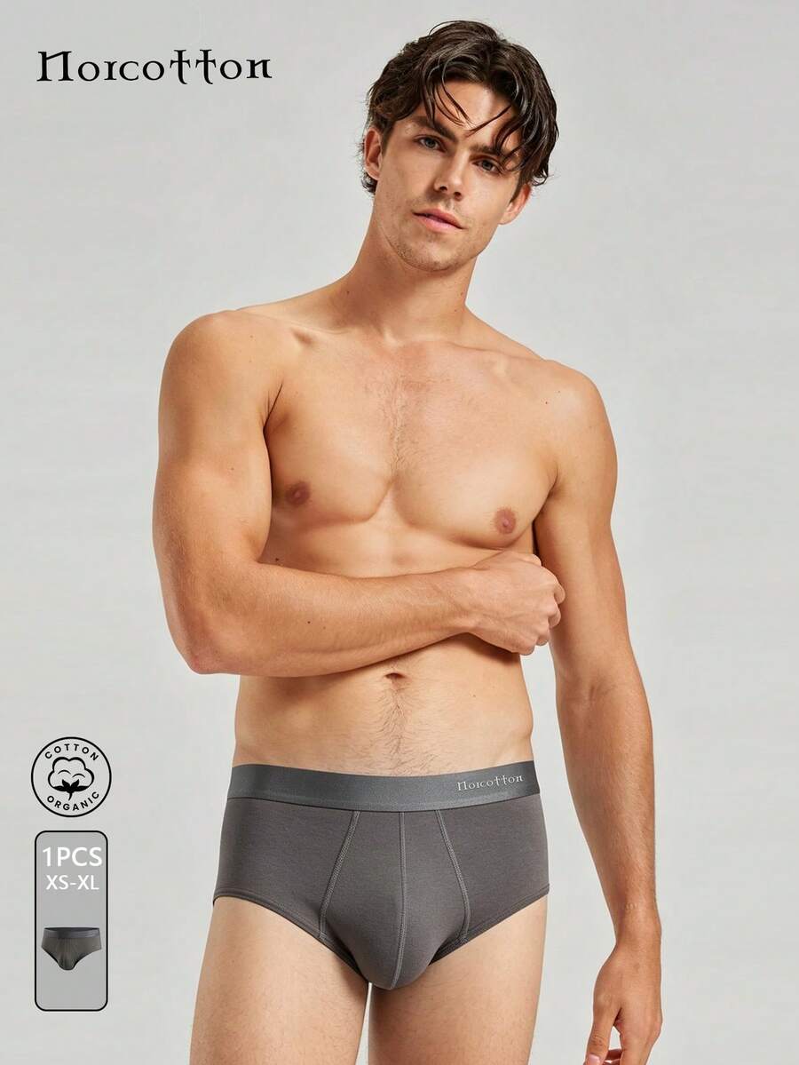 Norcotton 1pc Men's Grey Pure Cotton Briefs - Grey - View 1