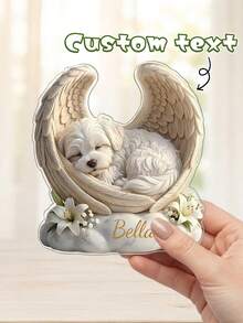 1pc Customized Name Sleeping Dog Angel Wings Acrylic Plaque, Personalized Pet Name Lily Flower Desktop Ornament, Pet Memorial Keepsake, Angel Puppy Home Decor, Pet Remembrance, Pet Owner/Dog Lover's Dog Funeral Gift, Guardian Angel Puppy - Multicolor - View 2