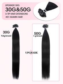 16-22 Inch U-Shaped Hair Extensions, Remy Human Hair, 1g/Strand, 25S And 50S Optional, Keratin Hot Melt, Easy Installation, Long-Lasting, Straight, Soft, High Quality Hair Accessory - Multicolor - View 2
