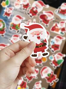 50pcs Santa Claus Stickers For Decorating Planner, Journal, Scrapbook, Notebook, Luggage, Guitar, Black And White Notebook, Tablet, Water Bottle, Phone, Christmas Gift Decoration - Multicolor - View 3