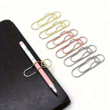 6pcs Mixed Color Multi-Function Heart Metal Pen Clips, Paper Clips With Pen Holder, Notebook Accessories, Pen Holder, Pen Pendant, Back To School, School Supplies - Multicolor - View 3
