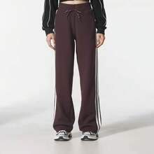 Adidas Celana Panjang Rajut Longgar Wanita Terbaru dengan Tiga Garis - Celana Kasual Sporty - coklat tua - View 3