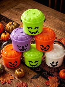 4pcs Halloween Pumpkin Mini Buckets - Suitable For Candy And Party Decoration, Durable Plastic Material, Vintage Classic Party Decor, Suitable For Halloween, Thanksgiving, No Feathers, No Electricity - Multicolor - View 3