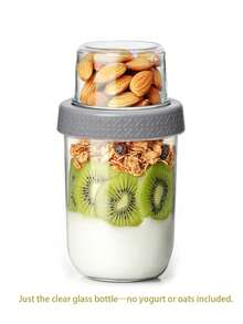 Overnight Oats Cup With Lid, Double Layer Chia Pudding Cup, Dry And Wet Separation, Leak-Proof Yogurt Fruit Cereal Salad Cup, Stackable Durable Glass Material, Suitable For Work, Gym, School, Travel, Refrigerator Storage - Multicolor - View 13