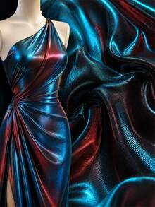 1pc Blue Red Color-Changing Iridescent Metallic Fabric, Soft Elastic Shiny Lurex Material, Glossy Color-Shifting Fabric, Suitable For Handmade Formal Evening Gowns, Ball Gowns, Dance Performance Costumes And Craft Clothing Projects - Multicolor - View 12