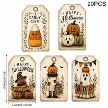 Vintage Halloween Gift Tags, 5 Styles Natural Ghost Pumpkin Candy Corn Hanging Labels, 20pcs/50pcs Vintage Halloween Gift Packaging Tags, Party Decorations, Holiday Atmosphere Props, Party Props, Party Favors - Multicolor-a - View 2