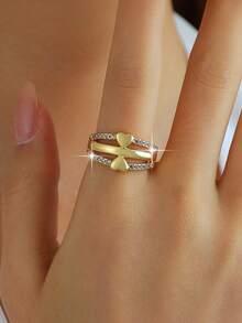 jealous young 2pcs/1pc Luxury Multi-Layer Women Ring Set, Fashion Heart & Moon Star Pearl Inlaid Cubic Zirconia Jewelry For Daily Wear, Date, Travel, Wedding, Party - Gold - View 4