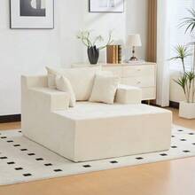 Chenille Fabric Modular Sofa, 30D High-Elasticity Foam Filling. Easy To Move With Non-Slip Base, Ideal For Living Rooms And Other Spaces. Beige - 米色 - 查看 1