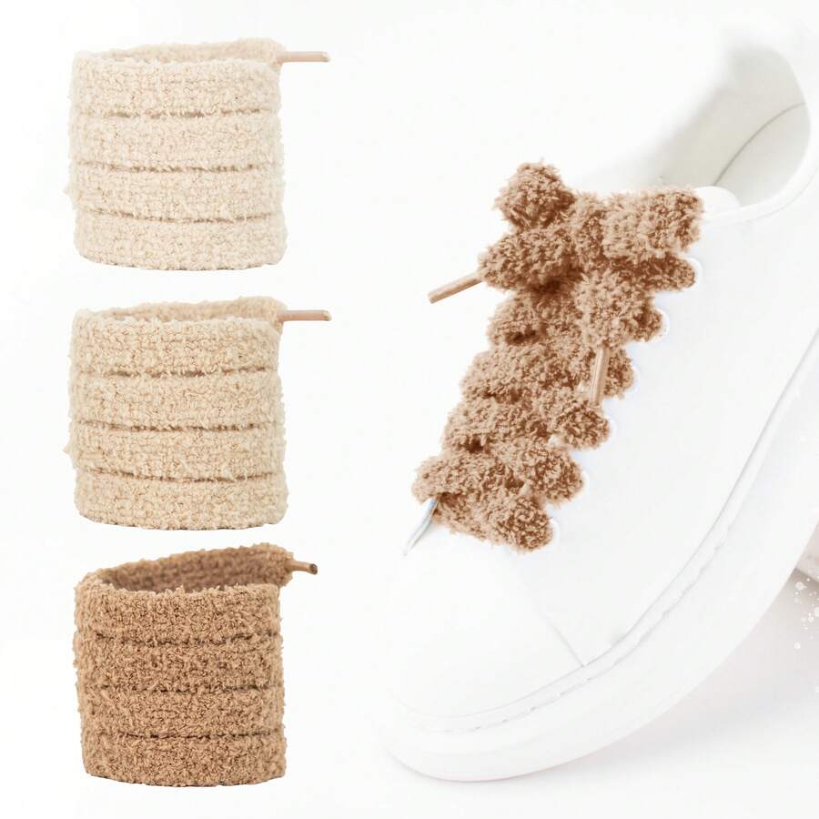 3 Pairs - (0.59 Inch Wide) Plush Soft Shoelaces, DIY Daily Replacement, Suitable For Sneakers And Boots