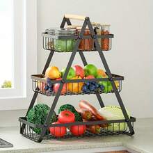 A-Shaped Multi-Layer Fruit And Vegetable Storage Rack, Hollow Iron Art Draining Fruit Basket, Home Dining Table Snack And Fruit Display Stand, Black And White Minimalist 3-Tier Fruit Basket, Portable Detachable Vegetable Storage Basket, Kitchen Countertop Tiered Storage Shelf, Hollow Mesh Design, Breathable And Draining, A-Shaped Stable Support, Anti-Tip, Tiered Design, Fits Various Sizes Of Fruit, Easy To Access - Multicolor - View 3