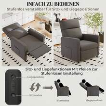 Devoko Adjustable Recliner With Reclining Function, Remote Control, Infinitely Adjustable Backrest And Footrest, Side Pocket, Polyester Fiber, Gray/Dark Gray/Black - Grey Linen - View 5