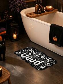 1 pieza Alfombra de lana sintética con patrón de texto divertido "Mi mundo", lavable a máquina - Forma asimétrica, adecuada para dormitorio, decoración interior, Navidad, Acción de Gracias, Día del Padre - Diseño en rosa con letras negras - Rosa - Ver 8