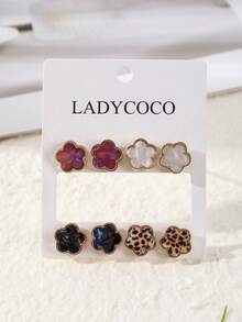 LADYCOCO 4對時尚奢華幸運四葉草女款耳環套組，適合日常百搭耳釘 - 彩色 - 查看 4