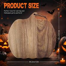 Pumpkin Shaped Solid Wood Cutting Board With Leather Hanging Strap - Halloween Charcuterie Serving Platter For Cheese, Fruit, Meat, Vegetables, Kitchen Decor, Party Tray - Multicolor - View 3
