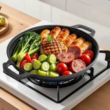 Pre-Seasoned Cast Iron Frying Pan & Pizza Pan Set – 11.02 In / 12.2 In Round Skillets With Ergonomic Handles | Even Heat Distribution For Pancakes, Steaks, Flatbreads | Versatile For Stovetop, Oven, Grill & Outdoor Cooking | Rustic Kitchen Essential - 0.79 X 11.02inch Baking Pans + 1 Pair Of Heat-resistant Tongs - View 9