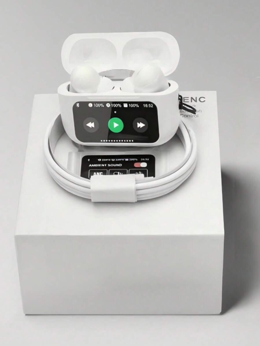 A9 Pro Auriculares Bluetooth, audífono inalámbrico inteligente con pantalla táctil, reducción de ruido activa dual ANC+ENC, compatible con iOS/Android