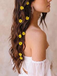 10Pcs Yellow Daisy Hair Clips Mini Flower Hair Pins Cute Small Floral Hair Accessories Barrettes For Women Girls Accessory Hair Accessories Fall - Yellow - View 2