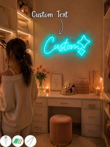 1PC Custom Name Neon Sign Personalized LED Wall Light, Letter Neon Lamp With Star Design, USB Powered Aesthetic Room Decor, Bedroom Wall Decoration, Girls Room Decor, Personalized Gift, Birthday Gift For Friends, Couple Gift, Party Decoration - Multicolor 7 - View 1
