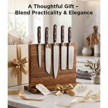 Magnetic Block, Acacia Wood Countertop Magnetic Holder Double-Sided - Holds Up To 12 Knives Metal Kitchen Tools, Brown - Multicolor - View 7