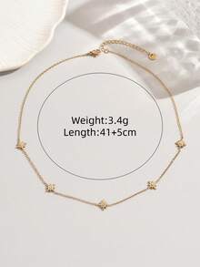 1 Buah Kalung Wanita Emas Stainless Steel dengan Hiasan Berlian Imitasi dan Bintang Delapan, Perhiasan Fashion, Berlapis Emas 18K - Emas - View 4