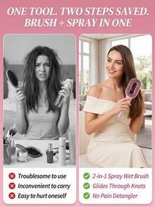 2-In-1 Built-In Water Spray Hair Comb, Refillable Fine Mist Anti-Static Hairbrush, Portable Travel Hair Comb, Suitable For Wet And Dry Hair, Ideal For Curly, Coarse Hair And Children - Style C - View 4