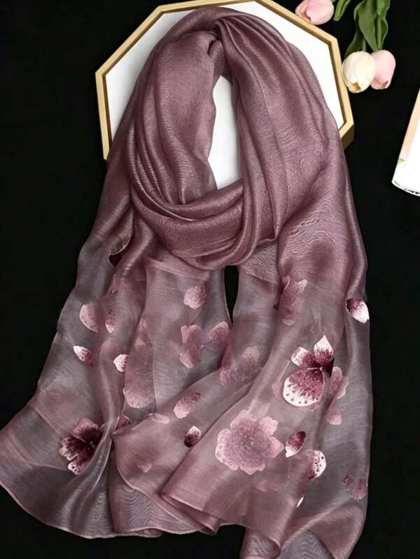 1pc Silk Handmade Embroidered DY Petal Scarf Ultra-Thin Multi-Functional Headscarf High-End Shawl