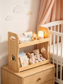 2-Tier Bamboo Baby Storage Rack, Portable Desktop Organizer, Multi-Functional Baby Diaper And Book Storage Rack - Multicolor - View 10