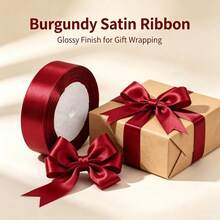 3pcs/1pc Burgundy Maroon Satin Gift Ribbon, 22M Extra Long Glossy Wine Red Ribbon, Xmas Tree Wreath Decor, Wedding Floral Wrapping, Valentine Gift Bow DIY Party Decoration Ribbon - Holiday - View 6