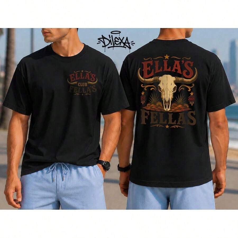 Ella's Fellas-tröja, Western-T-shirt för män, present i sydlig cowgirl-stil, medlem av Ellas Fellas-klubben, Ellas Fellas retro western-tröja - Svart - Visa 1