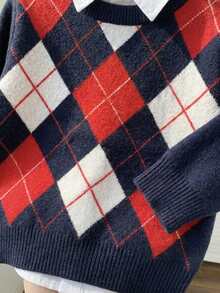 Boys' Knit Colorblock Plaid Pattern Jacquard Crew Neck Sweater Long Sleeve Pullover Autumn Winter 3 Randomly Sent 1 - Red - View 4