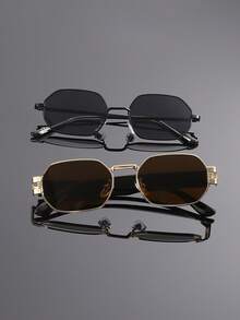 2 Pairs Men's Fashion Geometric Pattern Frame Glasses, Perfect Fusion Of Geometric Lines And Personalized Charm, Suitable For Daily Commute, Casual Vacation, Party Gathering, Street Style Outfit, Social Activities, Fits All Face Shapes - Multicolor - View 3