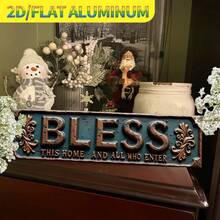 1pc 2D Flat Metal Wall Decor Sign, Vintage "Bless This House And All Who Enter" Wall Plaque, Perfect For Farmhouse, Porch, Cafe, Garage, Man Cave, Creative Holiday Gift (Random Style) - A - View 5