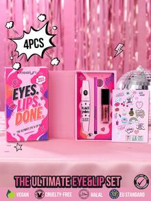 MISSLYN 4-Piece Eyes Lips Done Set, 3-Step Daily Exquisite Makeup Kit, Instant Volumizing & Lengthening Washable Mascara, Rich Black Cream Eyeliner, Silky Texture Lipstick, All-Day Wear, Suitable For Atmospheric Party Makeup,Back-To-School Gift - #01+#01+#56 - View 1