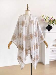 1件式優雅花卉刺繡開襟和服式圍巾/沙龍披肩女款，春夏波希米亞風海灘罩衫，防曬裝飾刺繡開襟衫，適合日常穿著，送禮首選 - 白色 - 查看 2