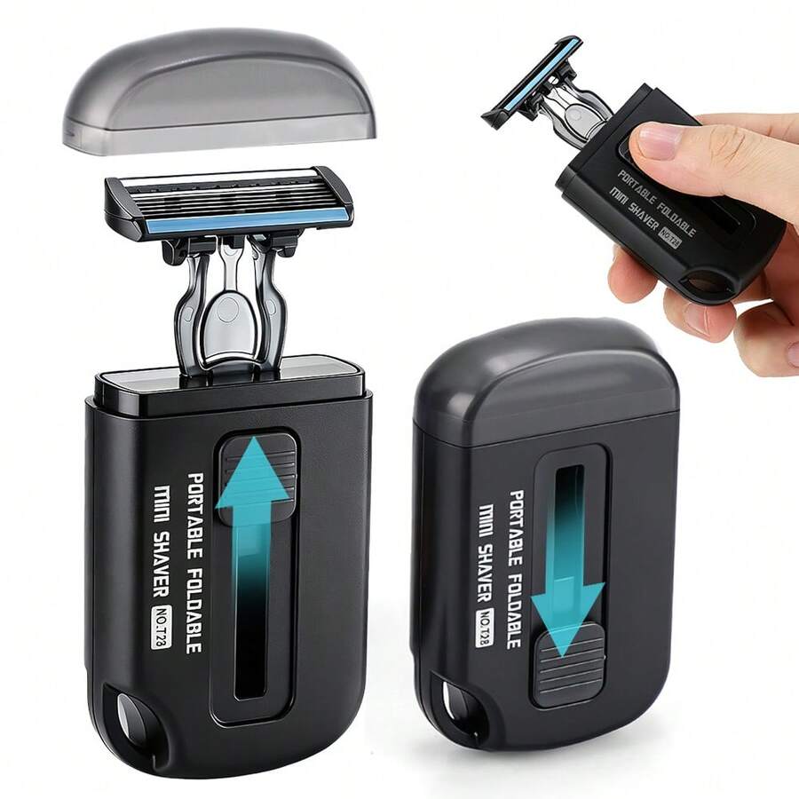 Hailicare Retractable Mini Manual Razor, 6-Blade System, 45° Ergonomic Design, Compact & Portable For Travel/Outdoor, Gifts For Men