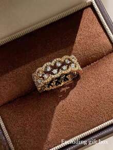 5pcs Fashionable Elegant Cubic Zirconia Geometric Copper Ring Set Suitable For Women Wedding Party Wear (Gift Box Not Included) - Yellow Gold - View 5