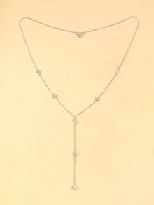 1pc Rhinestone Clover Front-Back Draping Necklace With Back Chain, Double-Sided Wearable Crystal Flower Y-Shaped Back Chain, Women's Backless Satin Evening Gown Bridal Simple Shiny Back Accessory - Rhinestone - View 10