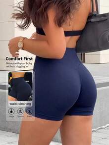 女款健身短褲，塑形提臀黑色緊身健身房運動瑜珈短褲 - 藏蓝色 - 查看 2