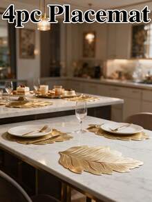 12pcs Gold Rectangular Leaf PVC Placemats, Waterproof & Oil-Proof Western Table Mats, Washable & Odorless Tableware Pads, Non-Slip Table Decor Mats, Suitable For Restaurant, Cafe, Homestay, Holiday, Party, Gathering, Birthday, Wedding, Dinner - Multicolor - View 15