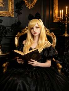 Soft Straw Blonde Silky Mid-Part Wig Heat Resistant Hair Ideal For Luxury Palace Masquerade Fantasy Princess Costume Cosplay Wig - Gold - View 2