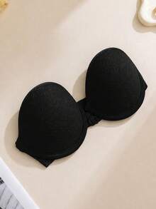 Women's Ruched Bra, Front Closure Strapless Underwire Bra, Heart-Shaped Cup, Backless Lingerie, Non-Slip Bandeau Bra, Adjustable Straps - Black - View 7