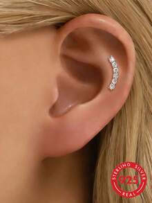 1pc S925 Sterling Silver European & American Shiny Niche Design Geometric Curved Single Row Rhinestone Stud Piercing Earrings, Fashionable Personalized Exquisite Minimalist Luxury High-End Ear Jewelry, Suitable For Women Commute, Date, Party, Versatile Fresh Party Accessory Gift - Geometry - View 2
