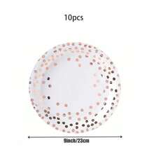 10/20/50pcs Piring Kertas Polkadot Rose Gold & Gold Ukuran 9 Inch/7 Inch – Peralatan Makan Sekali Pakai Premium untuk Pesta, Pernikahan, dan Acara Makan Mewah (Bubur Kertas Bebas Pemutih) - Emas Mawar Putih - View 14